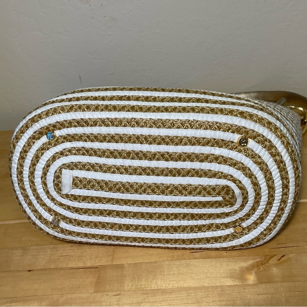 Eric Javits Straw Tan White Stripe Dame Bucket Bag - Picture 6 of 16